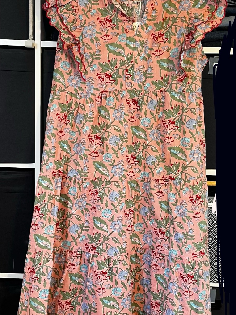 Umgee Peach Floral Tiered Maxi Skirt with Green and Blue Accents